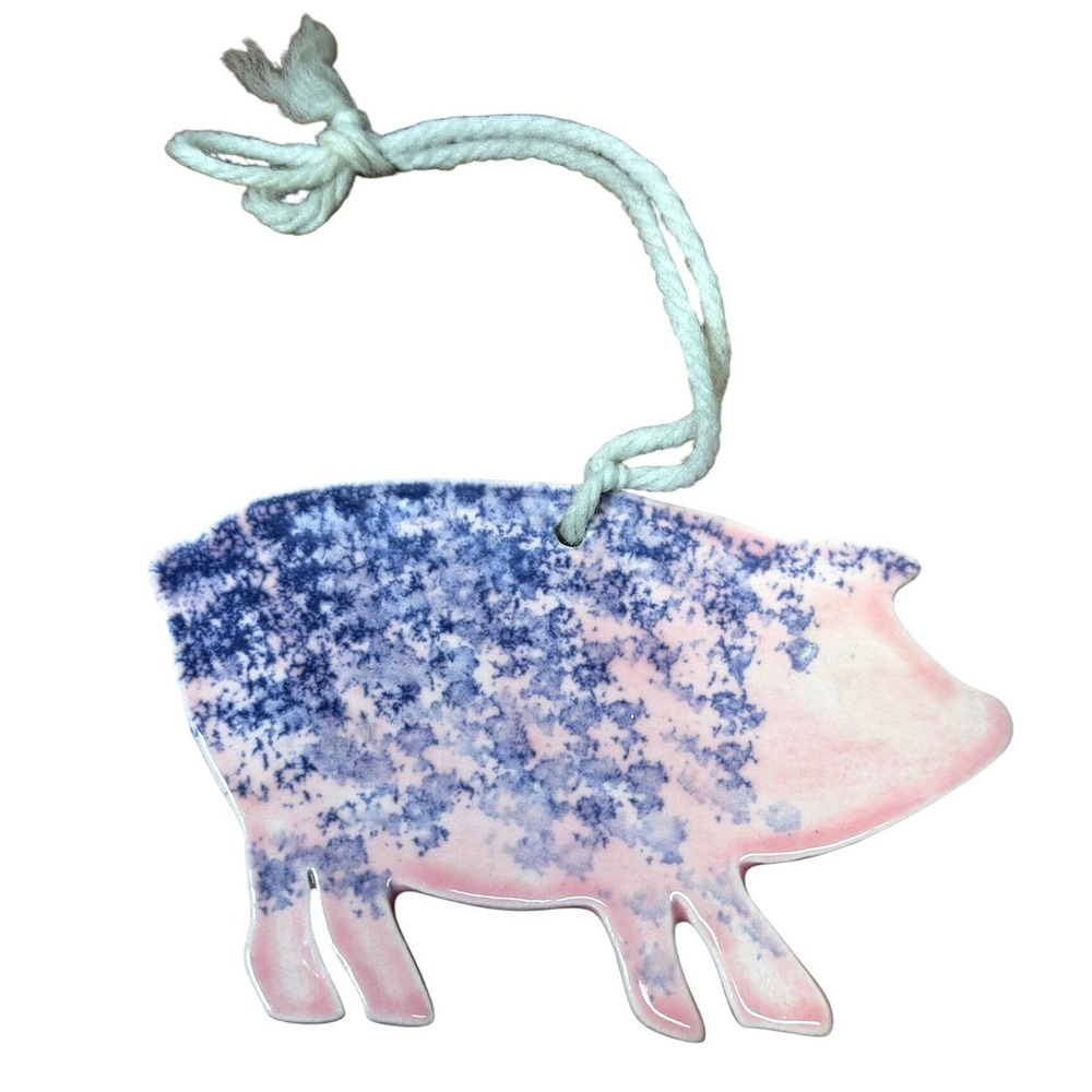 Handmade Ceramic Pig Ornament Pink Blue Splatter Glaze Farmhouse Decor Hanging